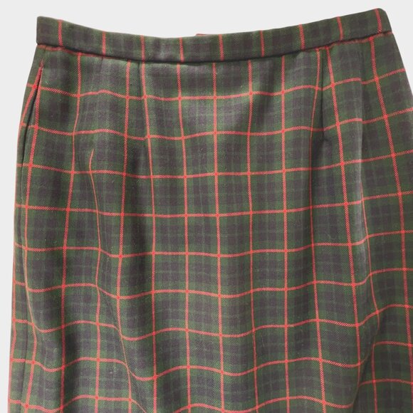 Vtg Pendleton Wool Plaid Pencil Skirt Sz 14P High-Waisted Green Blue Red Back Sl - Picture 2 of 12